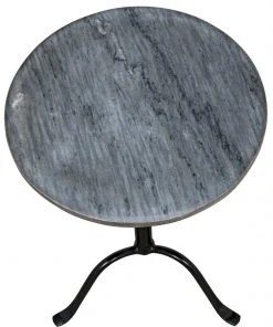 Noir Cosmopolitan Side Table, Black Steel With Marble
