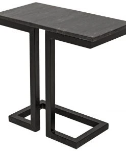 Noir Alonzo Side Table, Black Metal With Marble Side & End Tables