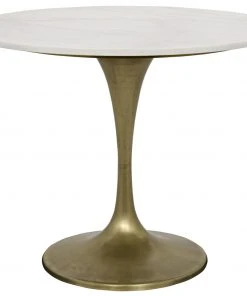 Noir QS Laredo Table, 36", Antique Brass, White Marble Top