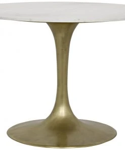 Noir QS Laredo Table, 40", Antique Brass, White Marble Top