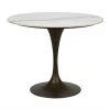 Noir Laredo Table 36", Aged Brass, White Marble Top