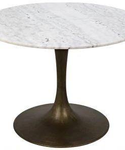 DINING ROOM Noir Laredo Table 40", Aged Brass, White Marble Top