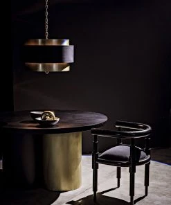 Noir Huxley Dining Table, Black Metal With Brass Finished Accent DINING ROOM