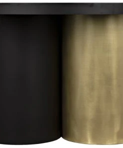 Noir Huxley Dining Table, Black Metal With Brass Finished Accent DINING ROOM