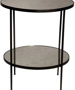 Noir Qs Anna Side Table, Black Metal With Antique Glass Side & End Tables