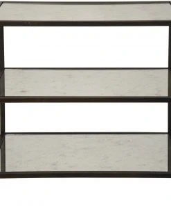 Noir 3 Tier Side Table With Antiqued Mirror, Black Metal