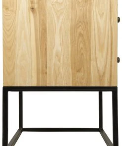 Noir Downtown Side Table, Elm And Black Metal