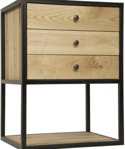 Noir Pearce Side Table, Elm And Black Metal