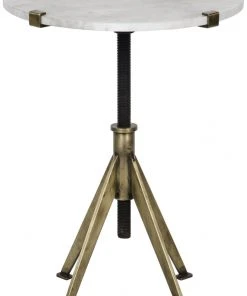 Noir QS Edith Adjustable Side Table, Small, Antique Brass, Metal And Quartz