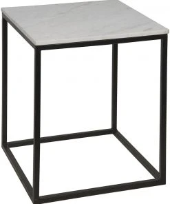 Noir Manning Side Table, Black Metal With Quartz Top, Large Side & End Tables