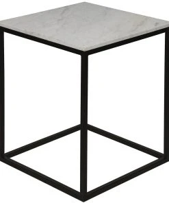 Noir Manning Side Table, Black Metal With Quartz Top, Large Side & End Tables