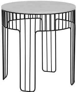 Side & End Tables Noir Amadeus Side Table, Small, Black Metal With White Stone