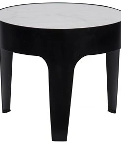 Noir Cylinder Side Table, Black Metal With Quartz Top, Large