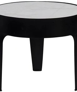 Noir Cylinder Side Table, Black Metal With Quartz Top, Large