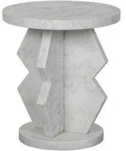 Noir Belasco Side Table, White Marble