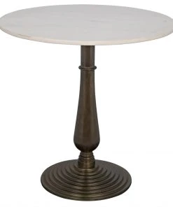 Noir Alida Side Table, Cast Iron With White Stone, Aged Brass