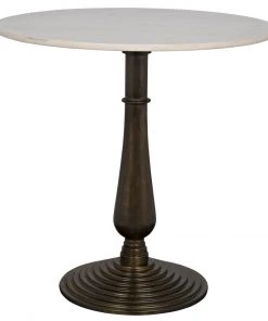 Noir Alida Side Table, Cast Iron With White Stone, Aged Brass