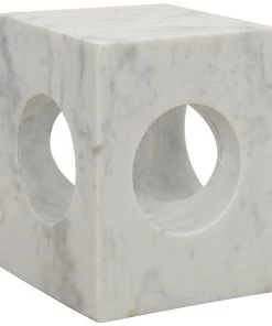 Side & End Tables Noir Merlin Side Table, White Stone