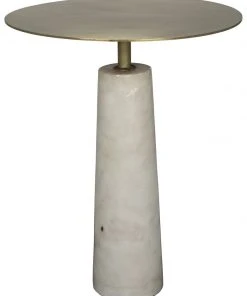 Noir Hotaru Side Table, White Marble And Antique Brass