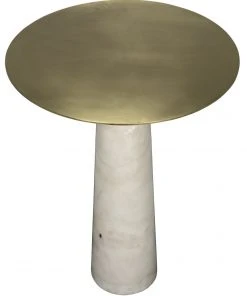 Noir Hotaru Side Table, White Marble And Antique Brass