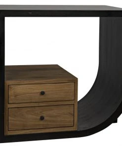 Noir Burton Side Table, Right, Hand Rubbed Black And Teak