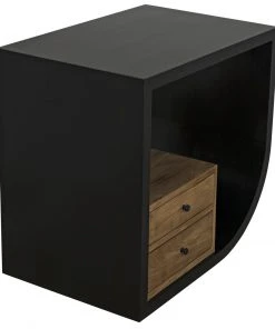 Noir Burton Side Table, Right, Hand Rubbed Black And Teak