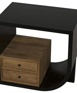 Noir Burton Side Table, Right, Hand Rubbed Black And Teak