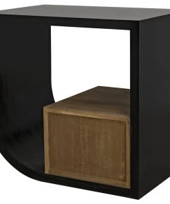 Noir Burton Side Table, Right, Hand Rubbed Black And Teak