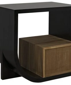 Noir Burton Side Table, Right, Hand Rubbed Black And Teak