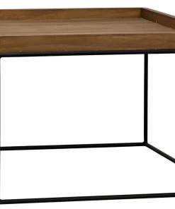 Noir SL02 Side Table, Metal Base With Gold Teak Top