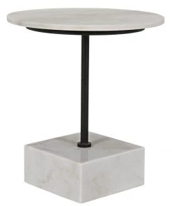 Noir Rodin Side Table, Black Metal Finish With White Stone