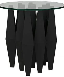 Side & End Tables Noir Soldier Side Table, Black Metal With Glass Top