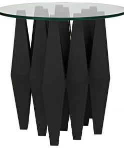 Side & End Tables Noir Soldier Side Table, Black Metal With Glass Top