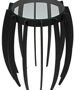 Side & End Tables Noir Spikes Side Table, Black Metal With Glass Top