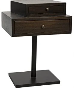 Noir Enola Side Table, Ebony Walnut With Metal Base