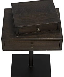 Noir Enola Side Table, Ebony Walnut With Metal Base