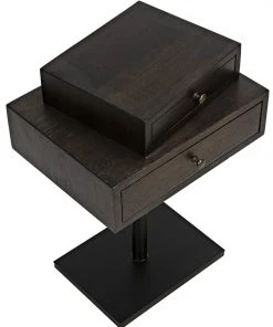 Noir Enola Side Table, Ebony Walnut With Metal Base