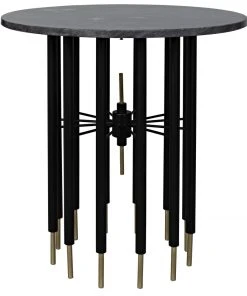 Noir Barcini Side Table, Black Metal With Stone Top Side & End Tables