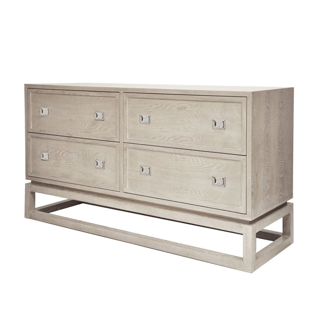Worlds Away 4 Drawer Cerused Oak Chest W Nickel Campaign Hdwr BEDROOM 4 Worlds Away 4 Drawer Cerused Oak Chest W Nickel Campaign Hdwr BEDROOM
