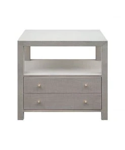 LIVING ROOM Worlds Away 2 Drwr Side Table In Grey Grasscloth W. Brass Hardware