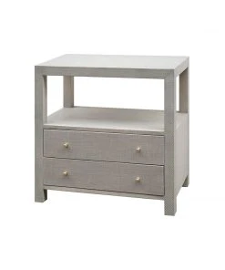 LIVING ROOM Worlds Away 2 Drwr Side Table In Grey Grasscloth W. Brass Hardware