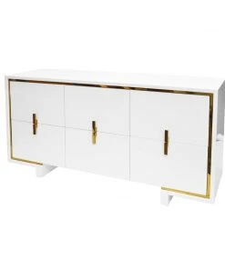 BEDROOM Worlds Away Six Drawer Chest With Inset Brass In White Lacquer