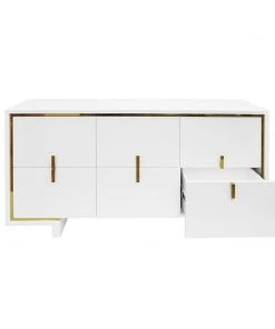 BEDROOM Worlds Away Six Drawer Chest With Inset Brass In White Lacquer
