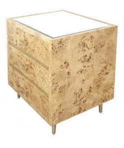 LIVING ROOM Worlds Away 3 Drwr Burl Wood Side Table W Gold Leaf Accents & Base