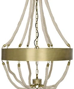 All Lighting Noir Alec Chandelier, Antique Brass, Metal And Rope