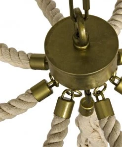 All Lighting Noir Alec Chandelier, Antique Brass, Metal And Rope