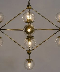 All Lighting Noir Pluto Chandelier, Small, Antique Brass, Metal And Glass