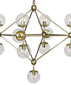 All Lighting Noir Pluto Chandelier, Small, Antique Brass, Metal And Glass