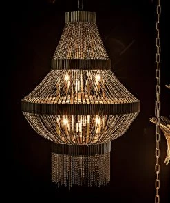 Noir Domo Chandelier, Metal With Brass All Lighting