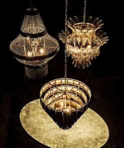 Noir Domo Chandelier, Metal With Brass All Lighting